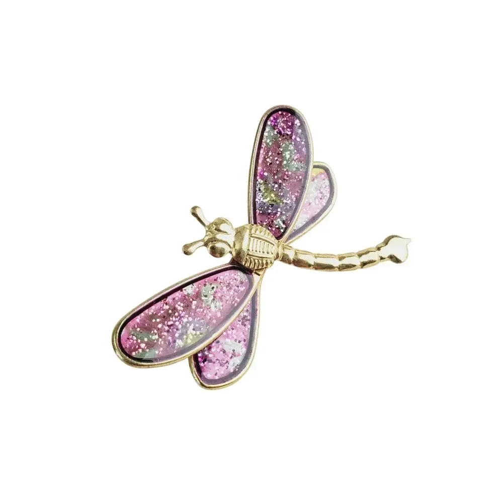 Vintage Dragonfly Brooch Pin Gold-Tone Large Enamel Bug Retro Collectible